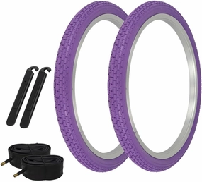 OG Lowrider Pair of 20" x 1.75" Bicycle Small Brick Tread Tires Lowrider BMX Bike Purple/Purple SIDEWALL Tires W/Tubes & TIRE LEVERS