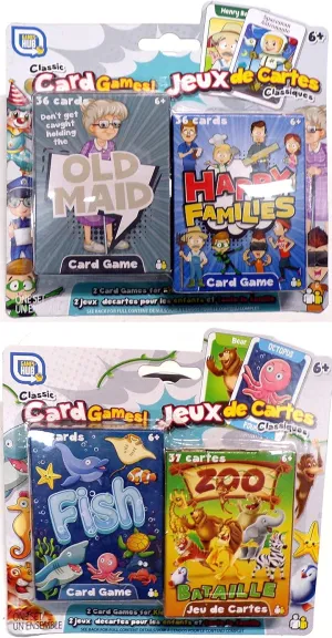 Old Maid & Happy Families   Fish & Zoo Bataille - Classic Cards Game (Set of 4 Pack)