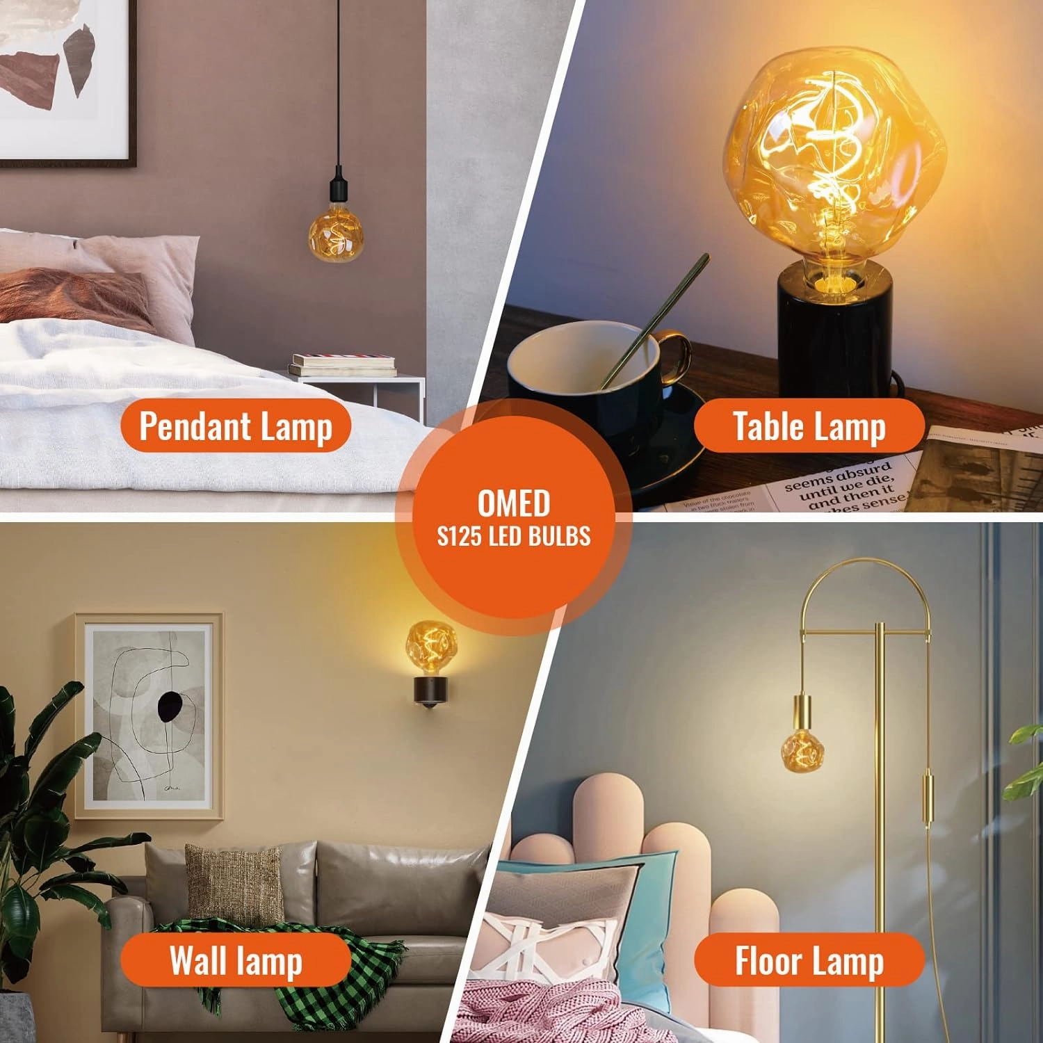 OMED S125 Oversized LED Edison Bulb, 5 Watt 400 Lumens 2200k Warm Yellow Amber Glass Decorative Globe Dimmable E26 Bulb for Pendant Lighting, 1 Pack