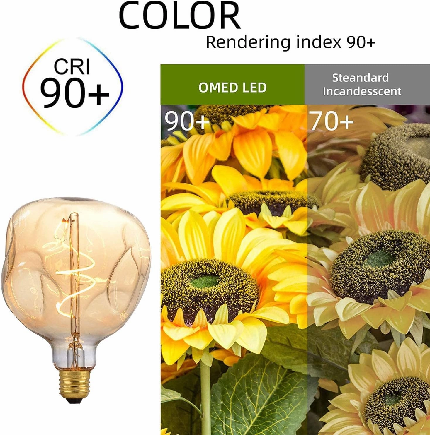 OMED S125 Oversized LED Edison Bulb, 5 Watt 400 Lumens 2200k Warm Yellow Amber Glass Decorative Globe Dimmable E26 Bulb for Pendant Lighting, 1 Pack