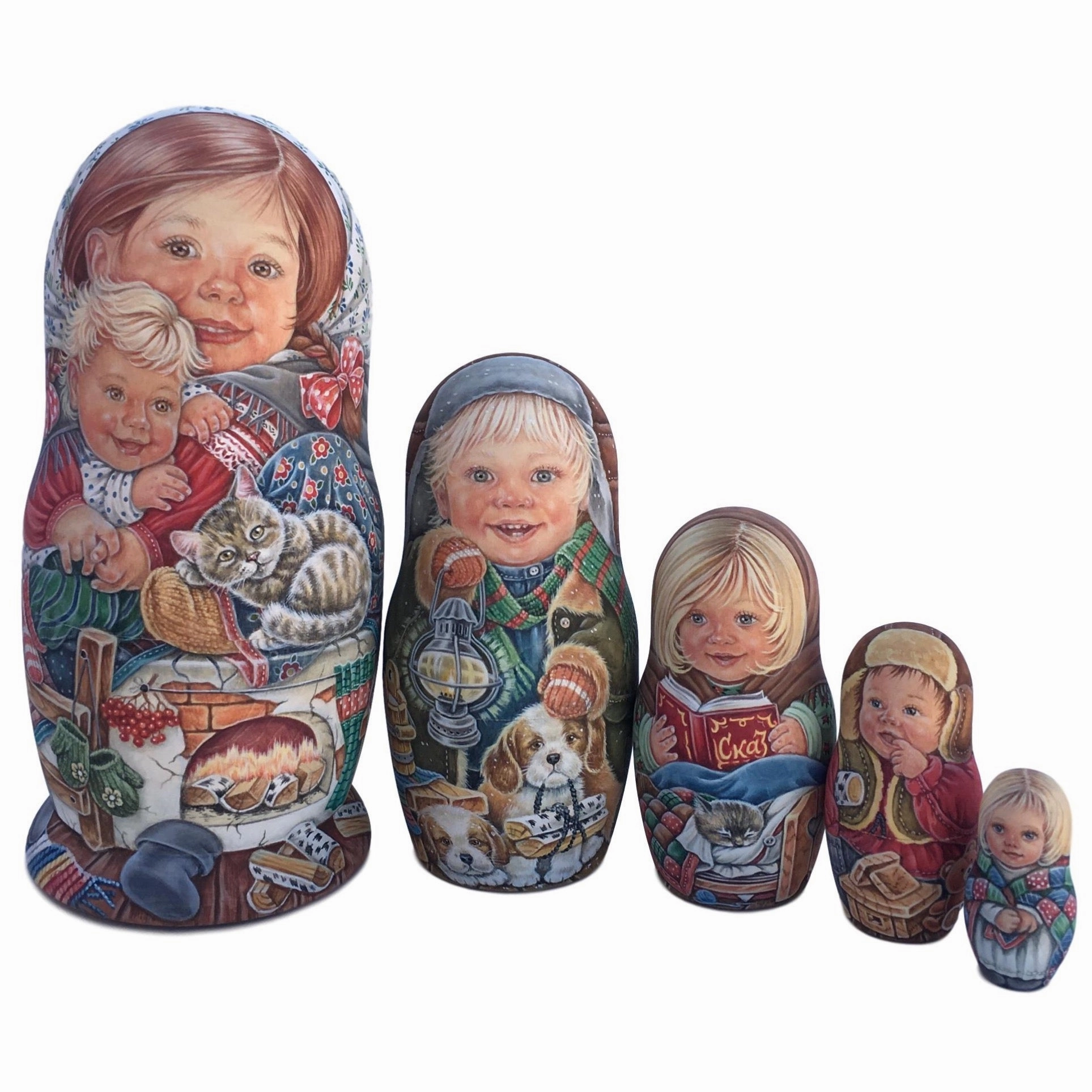One of a kind Russian Matryoshka Childhood Nesting Set of 5 dolls