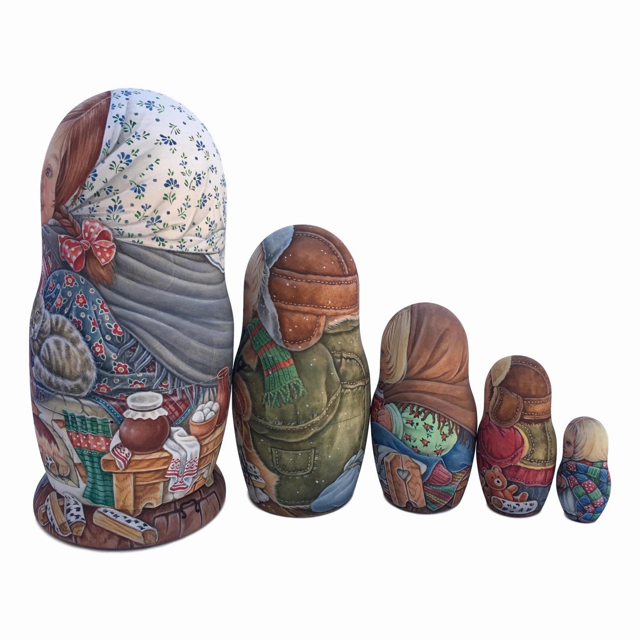 One of a kind Russian Matryoshka Childhood Nesting Set of 5 dolls