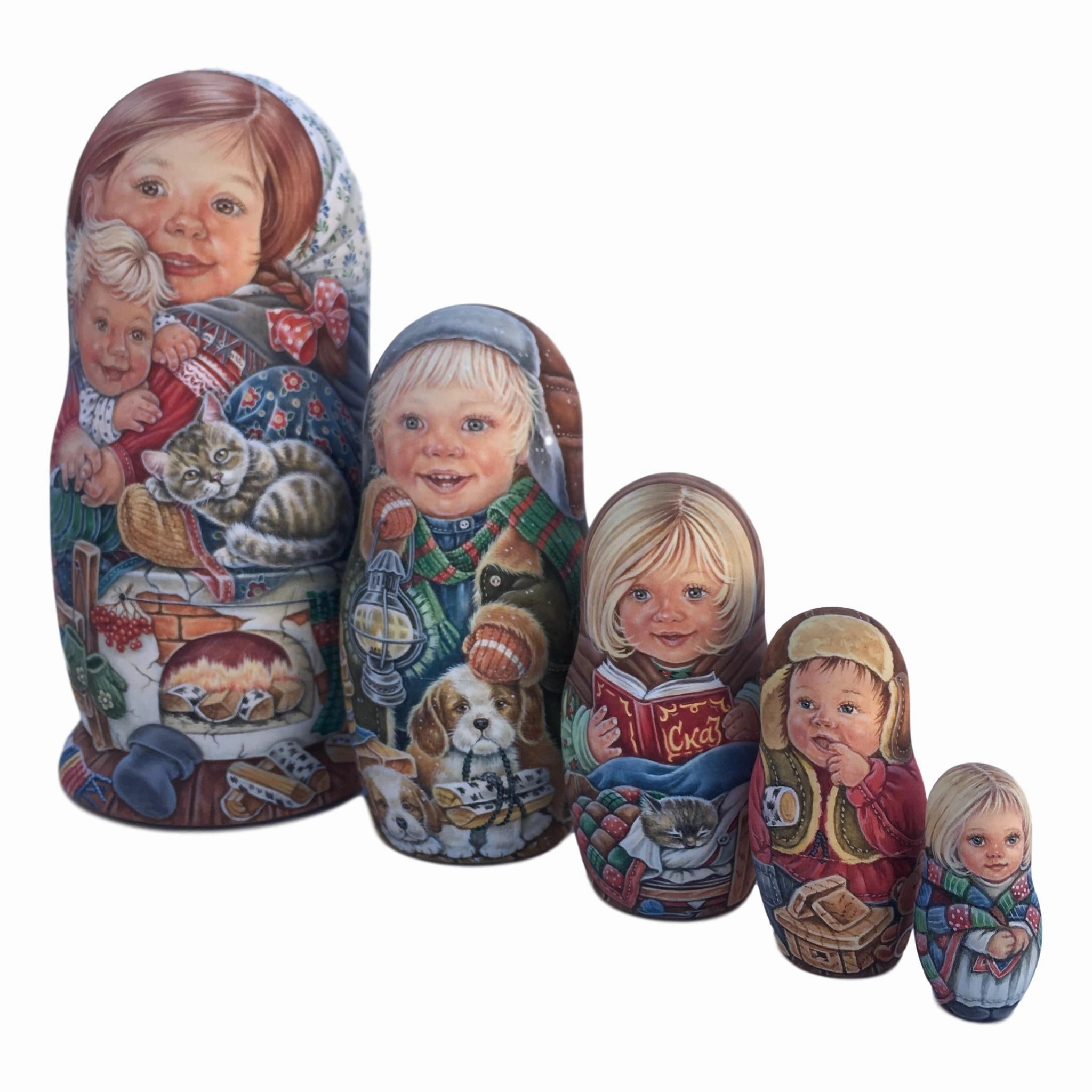 One of a kind Russian Matryoshka Childhood Nesting Set of 5 dolls