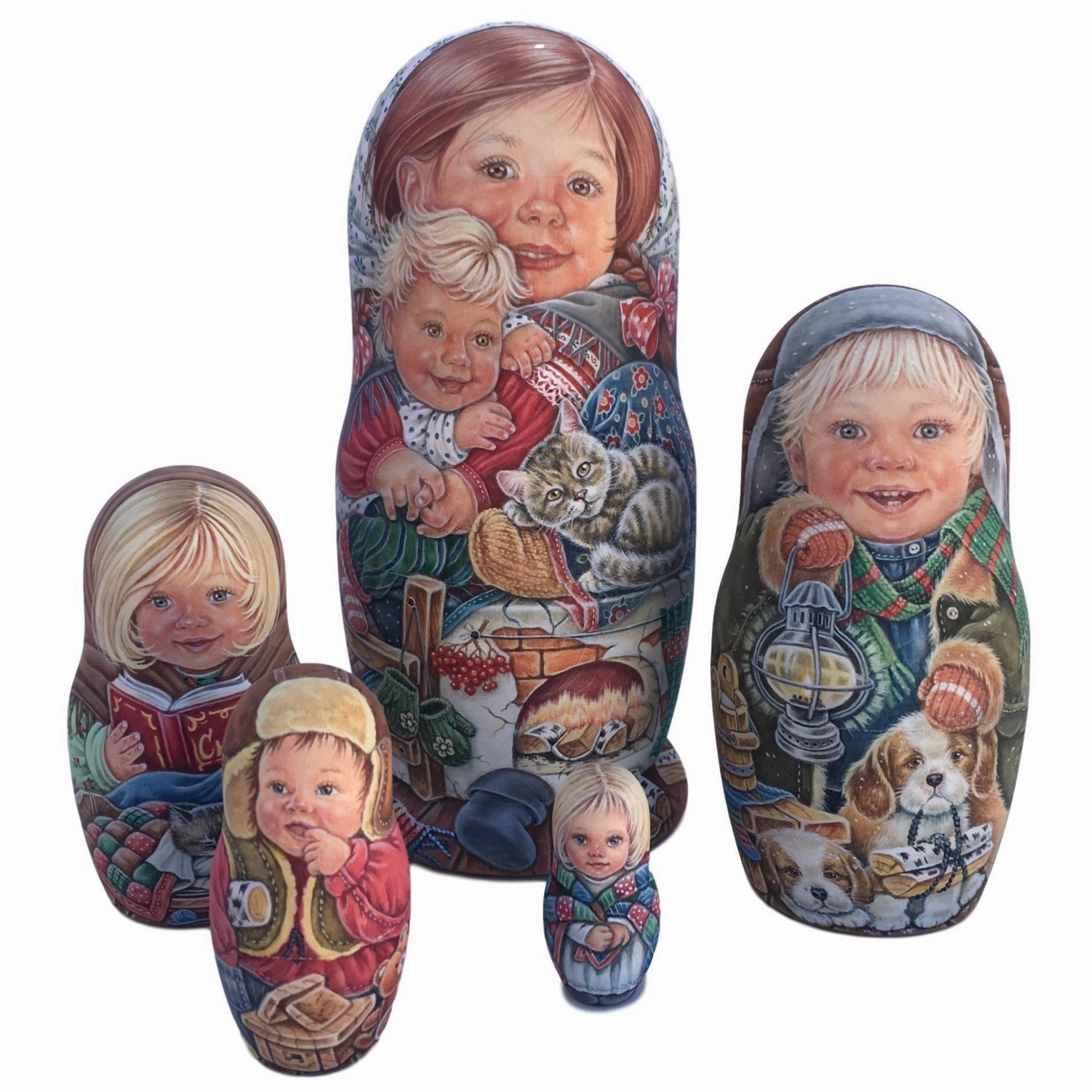One of a kind Russian Matryoshka Childhood Nesting Set of 5 dolls