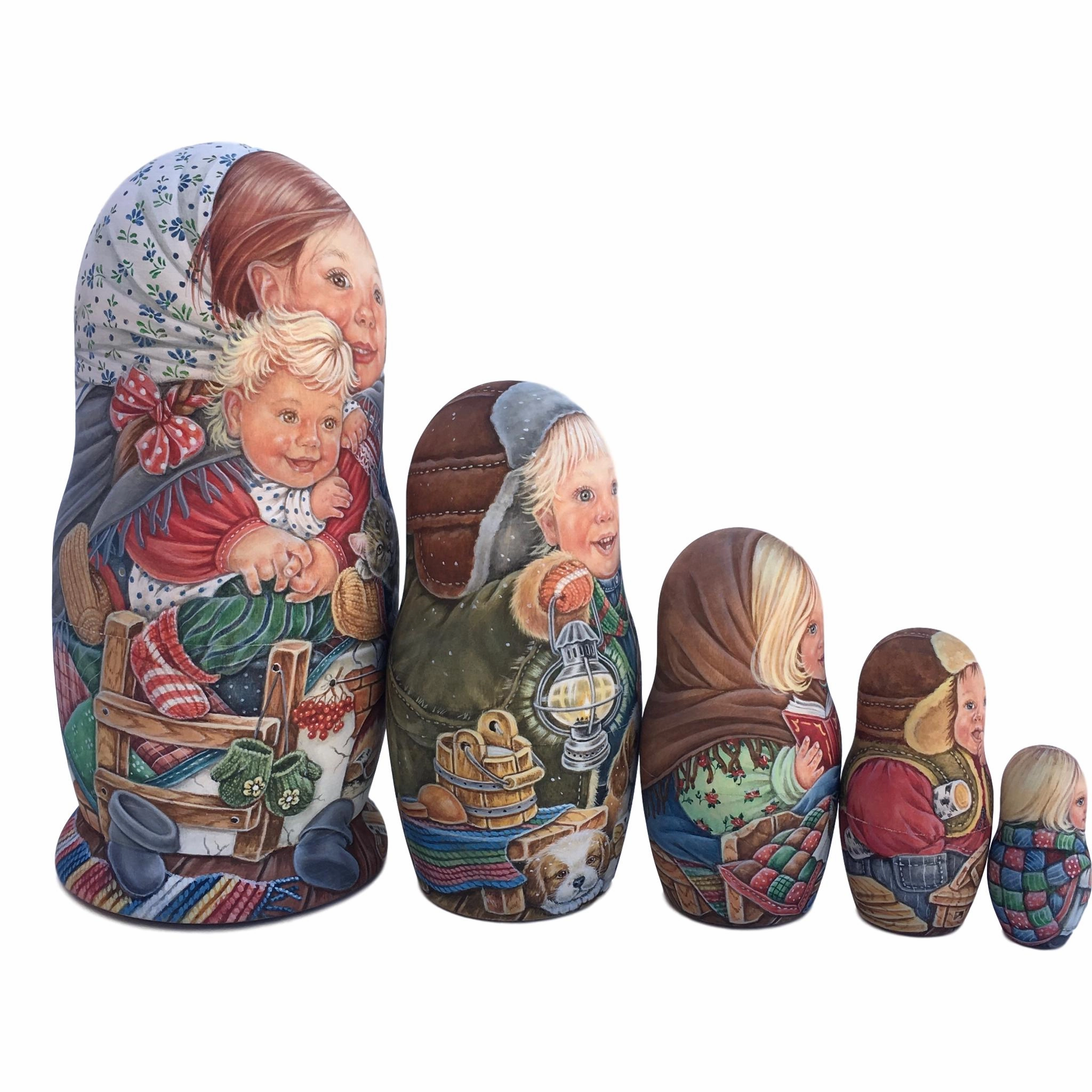 One of a kind Russian Matryoshka Childhood Nesting Set of 5 dolls