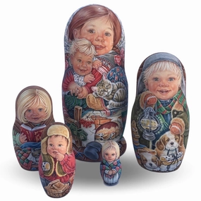One of a kind Russian Matryoshka Childhood Nesting Set of 5 dolls