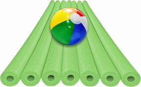 Oodles of Noodles 7 Pack Deluxe Foam Pool Swim Noodles Includes 12 Inch Beach Ball