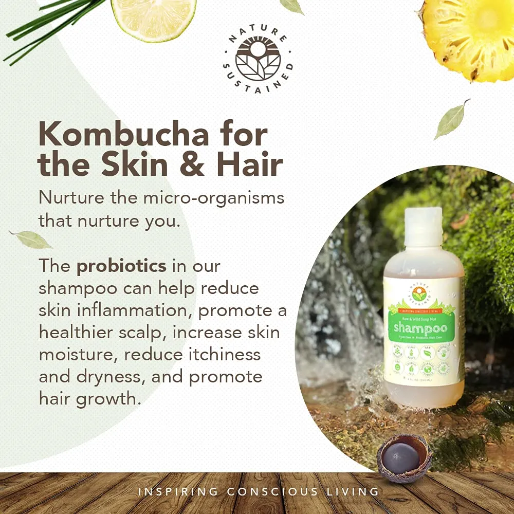 Organic Shampoo - Raw & Wildcrafted with Probiotics, Hypoallergenic Natural & Sulfate Free Shampoo for Sensitive Scalp, Dry Hair, Dandruff, Eczema & Psoriasis, 9oz, Lemongrass
