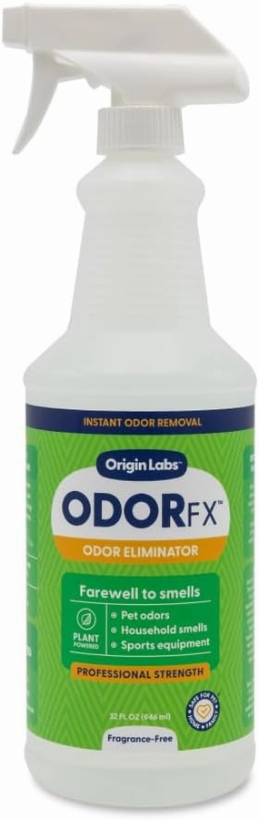 Origin Labs OdorFx Pet Odor Remover for Strong Odors, Rug, Upholstery and Carpet Cleaner Solution, Removes Air and Surface Odors and Smells, No Harsh Chemicals & Fragrance Free Air Freshener, 32 Fl Oz
