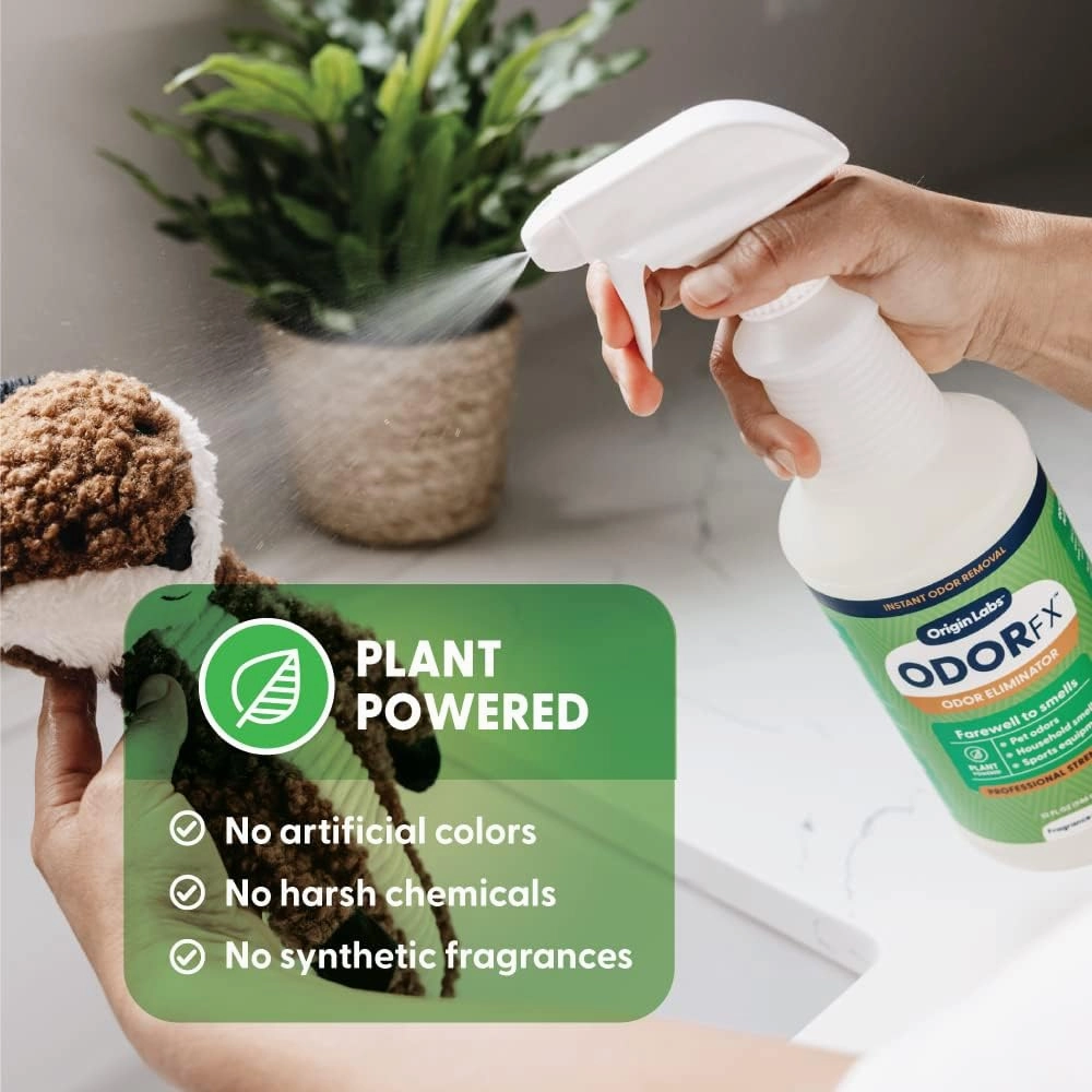 Origin Labs OdorFx Pet Odor Remover for Strong Odors, Rug, Upholstery and Carpet Cleaner Solution, Removes Air and Surface Odors and Smells, No Harsh Chemicals & Fragrance Free Air Freshener, 32 Fl Oz