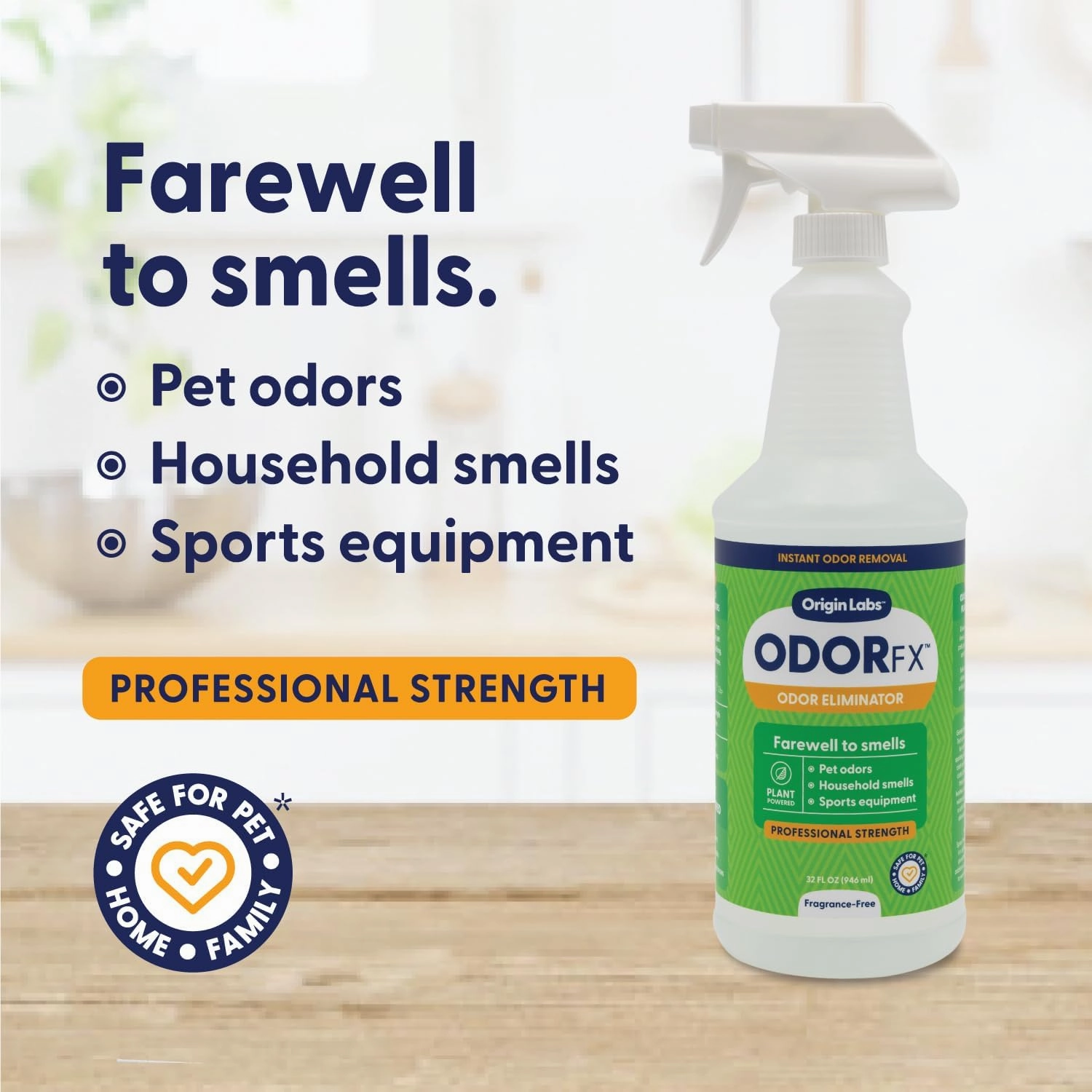 Origin Labs OdorFx Pet Odor Remover for Strong Odors, Rug, Upholstery and Carpet Cleaner Solution, Removes Air and Surface Odors and Smells, No Harsh Chemicals & Fragrance Free Air Freshener, 32 Fl Oz