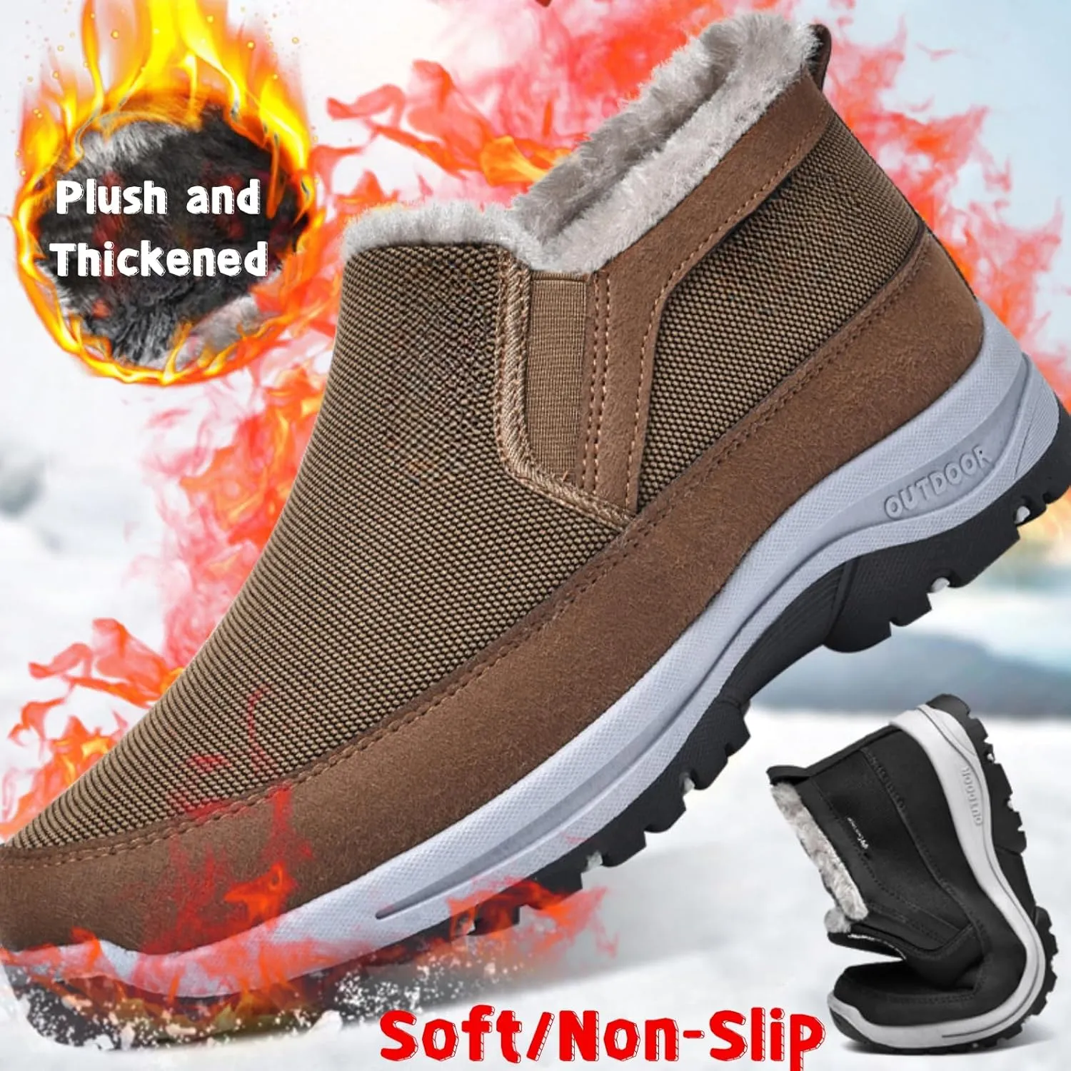 Orthowalkway Mens Shoes Plush Mens Orthopedic Slip On Shoes Outdoor Non Slip Orthopedic Sneakers