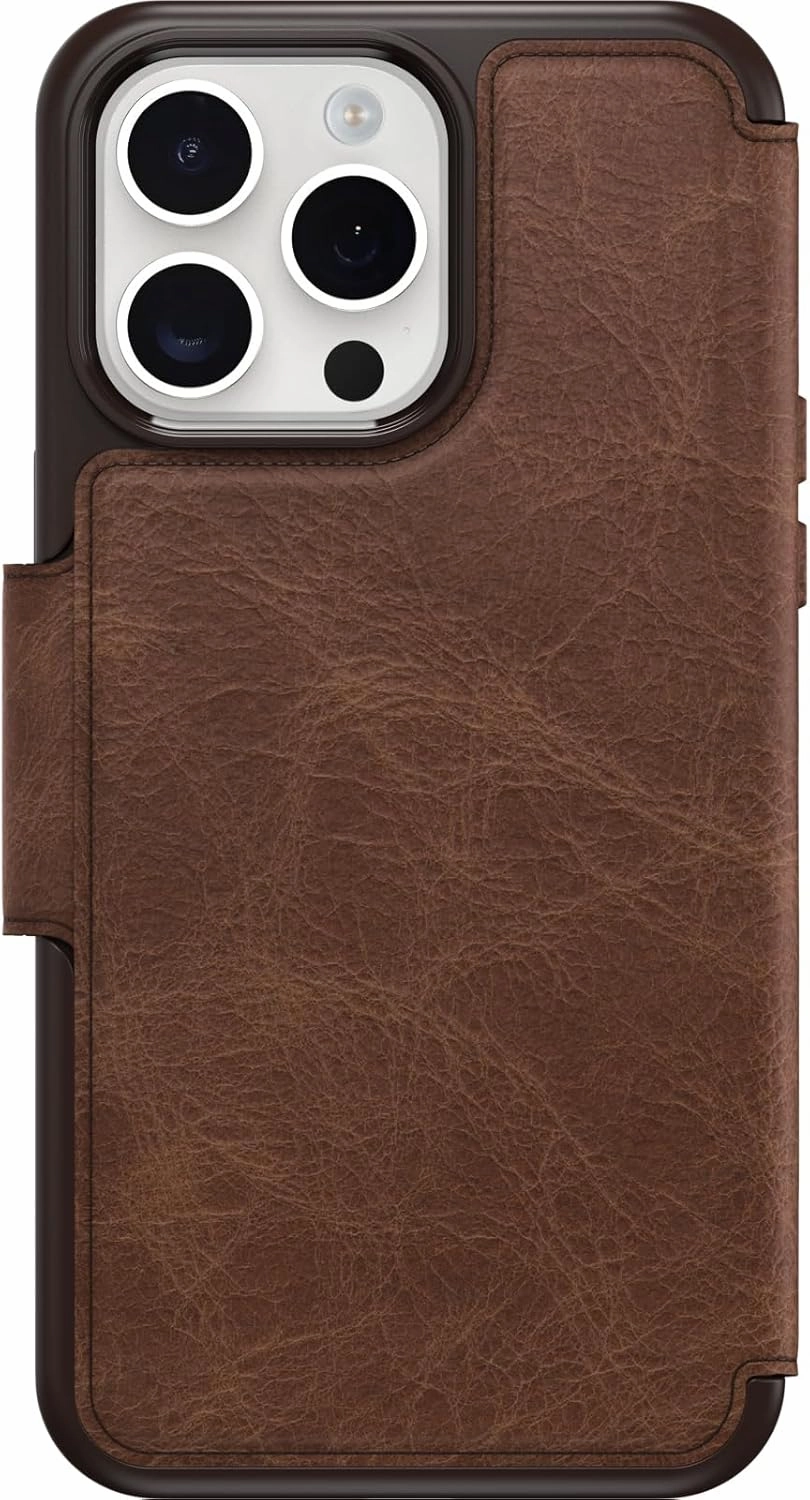 OtterBox iPhone 15 Pro MAX (Only) Strada Folio Series Case - Espresso (Brown), Card Holder, Snaps to MagSafe, Genuine Leather, Pocket-Friendly, Folio case