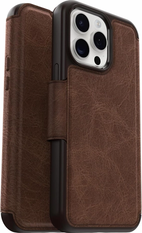 OtterBox iPhone 15 Pro MAX (Only) Strada Folio Series Case - Espresso (Brown), Card Holder, Snaps to MagSafe, Genuine Leather, Pocket-Friendly, Folio case