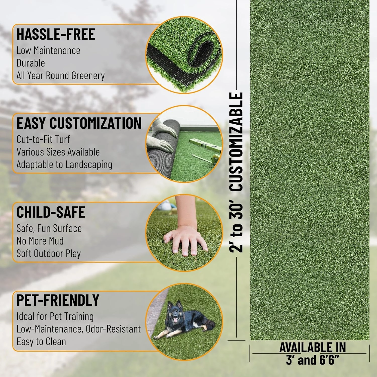 Ottomanson Artificial Turf Golf Hitting Mat 3' x 10' Indoor/Outdoor Waterproof Synthetic Fake Grass for Putting Practice Baseball Football Sports Gym Backyard, Custom Size 2' up to 30'