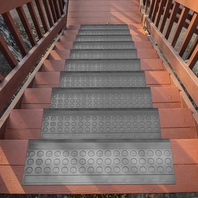 Ottomanson Easy Clean, Waterproof, Low Profile Non-Slip Indoor/Outdoor Rubber Stair Treads, 10" x 30" (5 Pack), Black/Silver