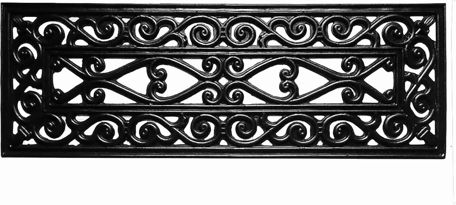 Ottomanson Indoor/Outdoor Hose-Wash Iron Wrought Design Non-Slip Rubber 10" x 30" Modern Stair Treads for Stairs, Garage, Patio, 5 Pack, Black Wrought