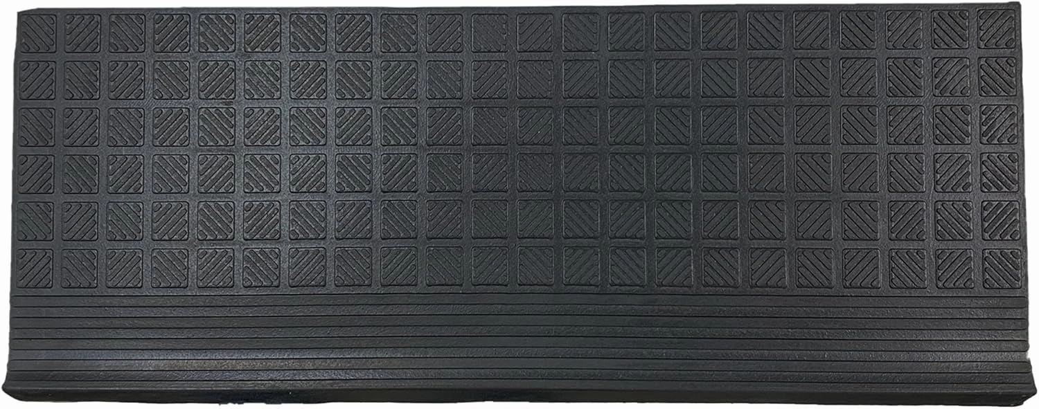 Ottomanson Indoor/Outdoor Hose-Wash Square Edge Design Non-Slip Rubber 10" x 25.5" Modern Stair Treads for Stairs, Garage, Patio, 5 Pack, Black