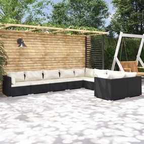 Outdoor Patio Furniture,9 Piece Patio Lounge Set with Cushions Poly Rattan BlackDesigned for Camping, Resting, Outdoors.