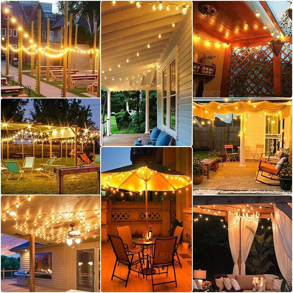 Outdoor String Lights 50ft, G40 Led Patio Globe Lights with 26pcs Plastic Bulbs, Shatterproof Waterproof Connectable Hanging for Porch Cafe Bistro Backyard Gazebo Balcony Deck Party