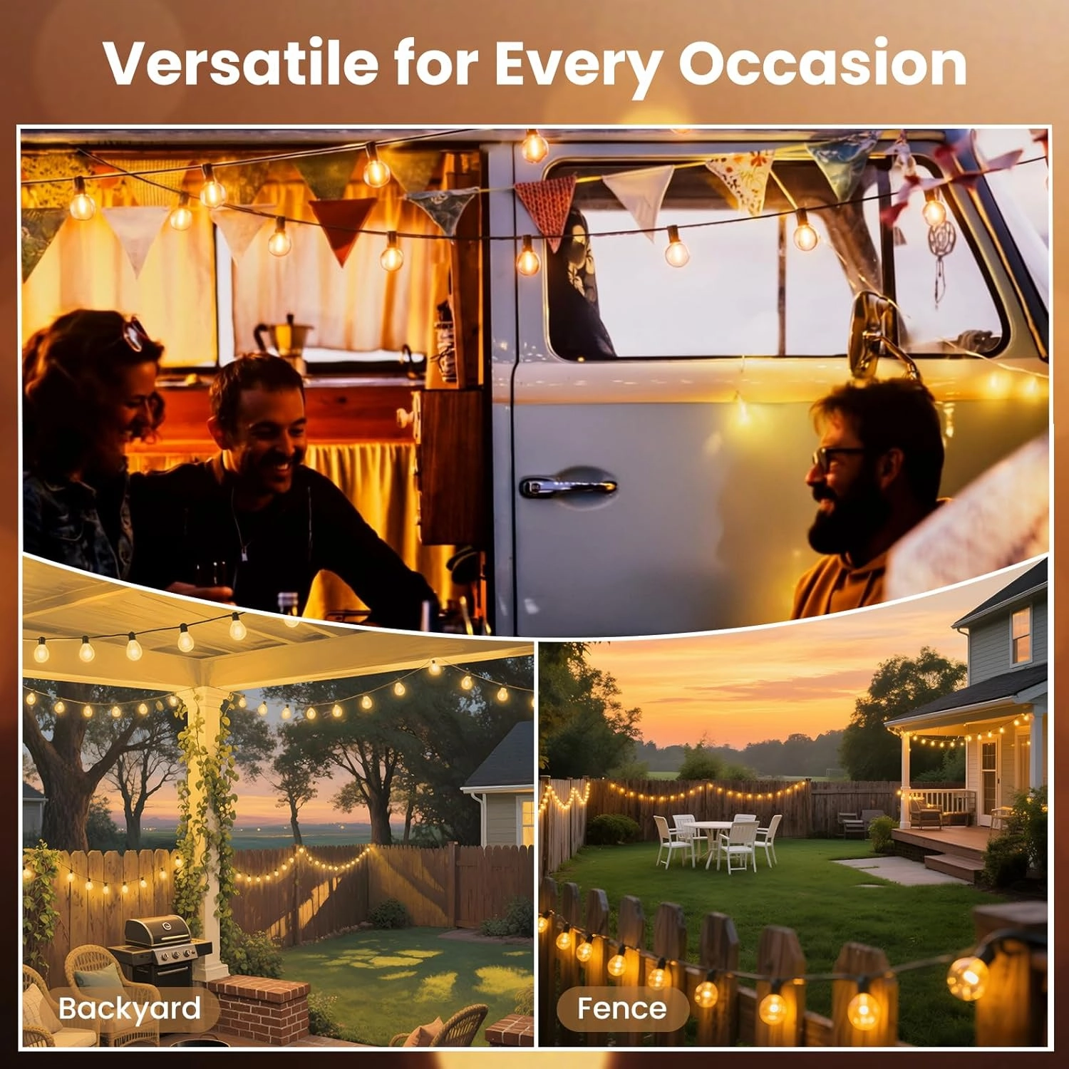 Outdoor String Lights 50ft, G40 Led Patio Globe Lights with 26pcs Plastic Bulbs, Shatterproof Waterproof Connectable Hanging for Porch Cafe Bistro Backyard Gazebo Balcony Deck Party