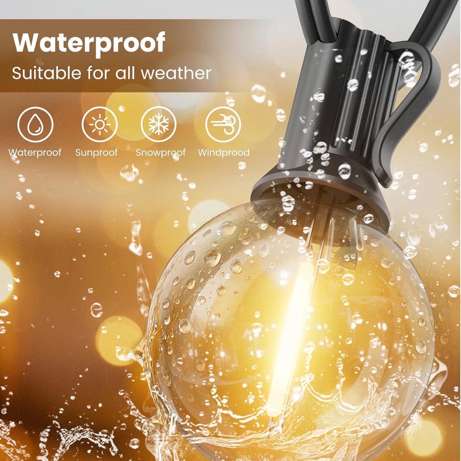 Outdoor String Lights 50ft, G40 Led Patio Globe Lights with 26pcs Plastic Bulbs, Shatterproof Waterproof Connectable Hanging for Porch Cafe Bistro Backyard Gazebo Balcony Deck Party