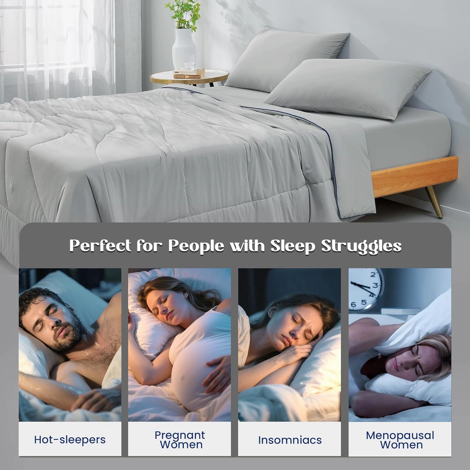 Outlast® Cooling Comforter, Instant Cooling Blanket for Hot Sleepers Queen King Size Bedding Quilt,Luxurious Bedding Comforter for All Season,NASA-Grade Temp Control for Deep Sleep