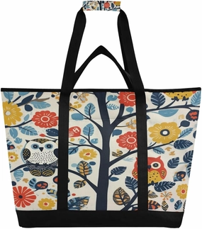 Owls Flowers Reusable Insulated Lunchbox Cooler Bag, Leakproof Kitchen Grocery Bag Collapsible Portable Cooler Tote Bag for Picnic, Camping, Office, Travel