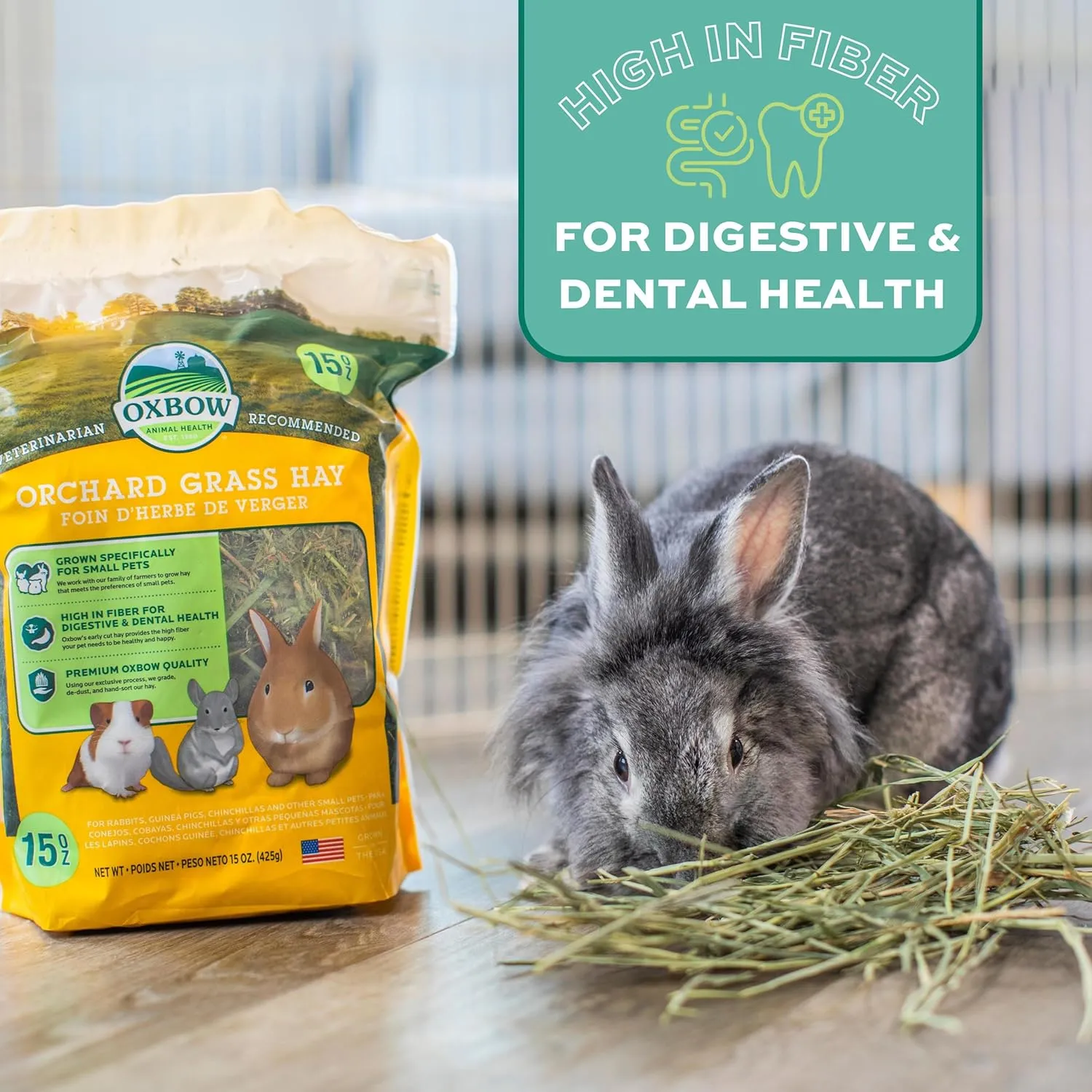 Oxbow Animal Health Orchard Grass, Guinea Pig Hay, Rabbit Hay, Small Pet Bunny Supplies, All Natural Grass for Guinea Pig, Bunny, Chinchilla & Hamster, Oxbow Rabbit Supplies, Grown in USA, 25 lb.