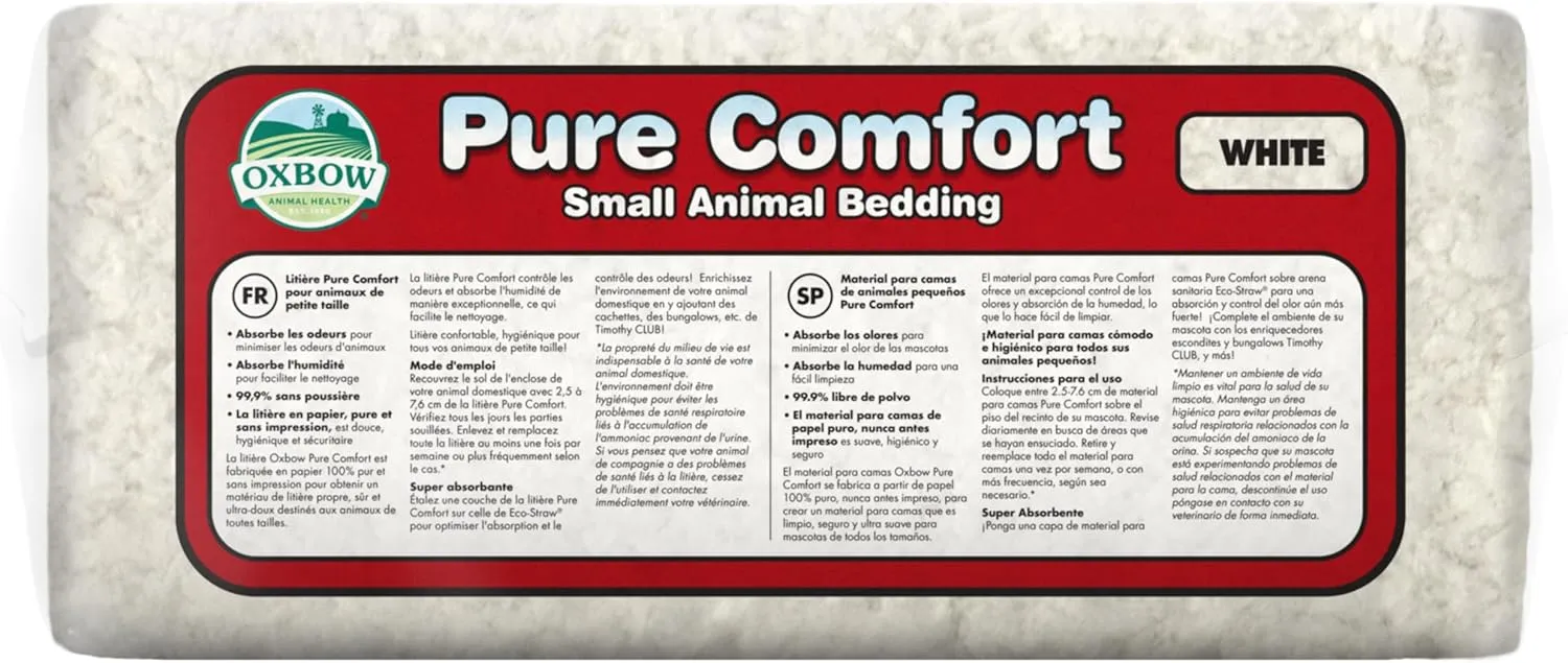 Oxbow Animal Health Pure Comfort Bedding, Rabbit, Hamster, & Guinea Pig Bedding, Bunny Supplies for Litter Box, Pet Safe, 99.9% Dust Free, White Paper, 72 Liter Bag