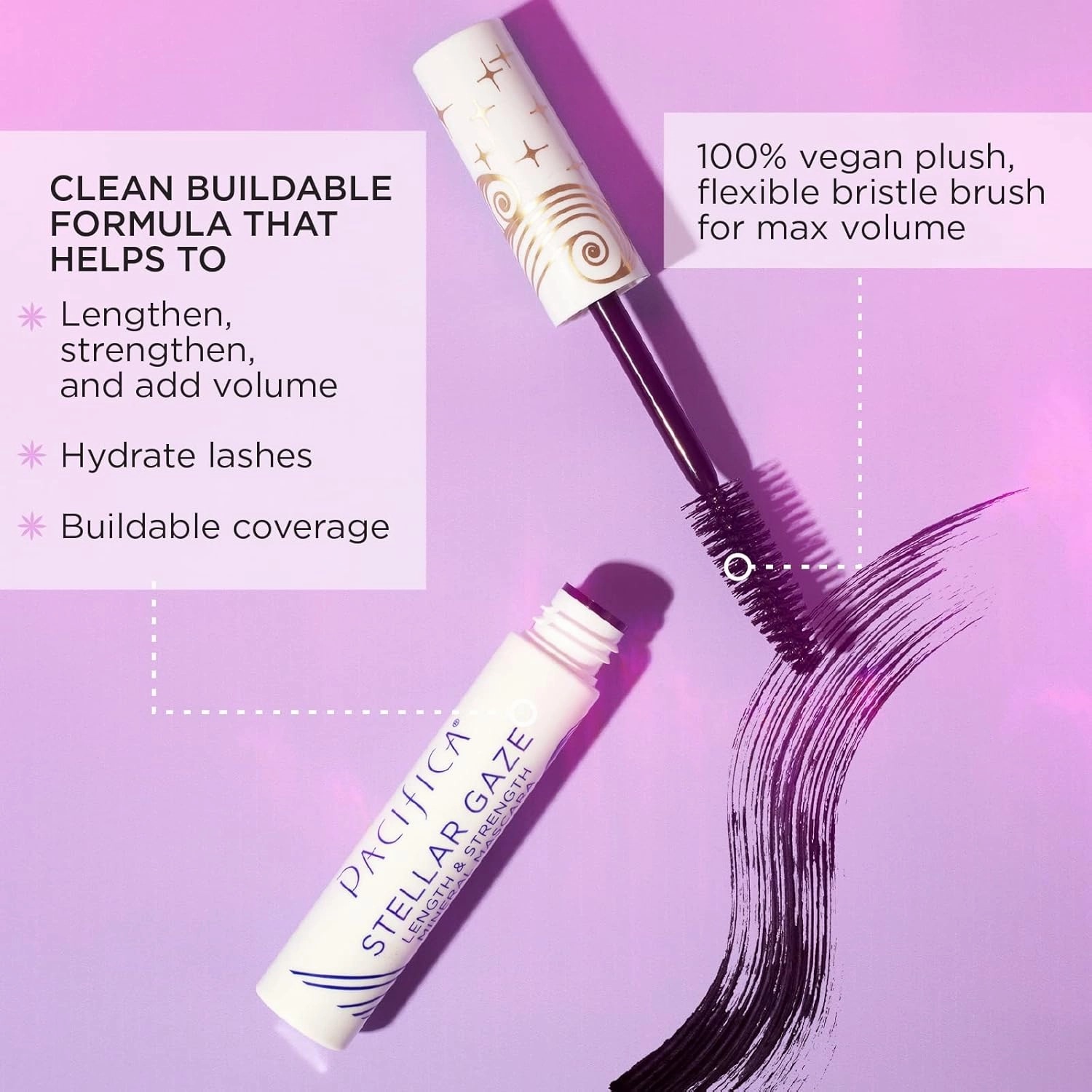 Pacifica Beauty Stellar Gaze Length & Strength Brown Mascara, For Volume and Length, Vitamin B   Coconut, Natural Lash Effect, Silicone, Sulfate   Paraben Free, Vegan and Cruelty Free, Pack of 2