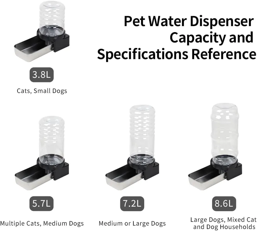 PAKEWAY Automatic Gravity Stainless Steel Pet Water Bowl Dispenserm, Dog Waterer - 1.9 Gal/7.2L Large Capacity for Medium & Large Dogs