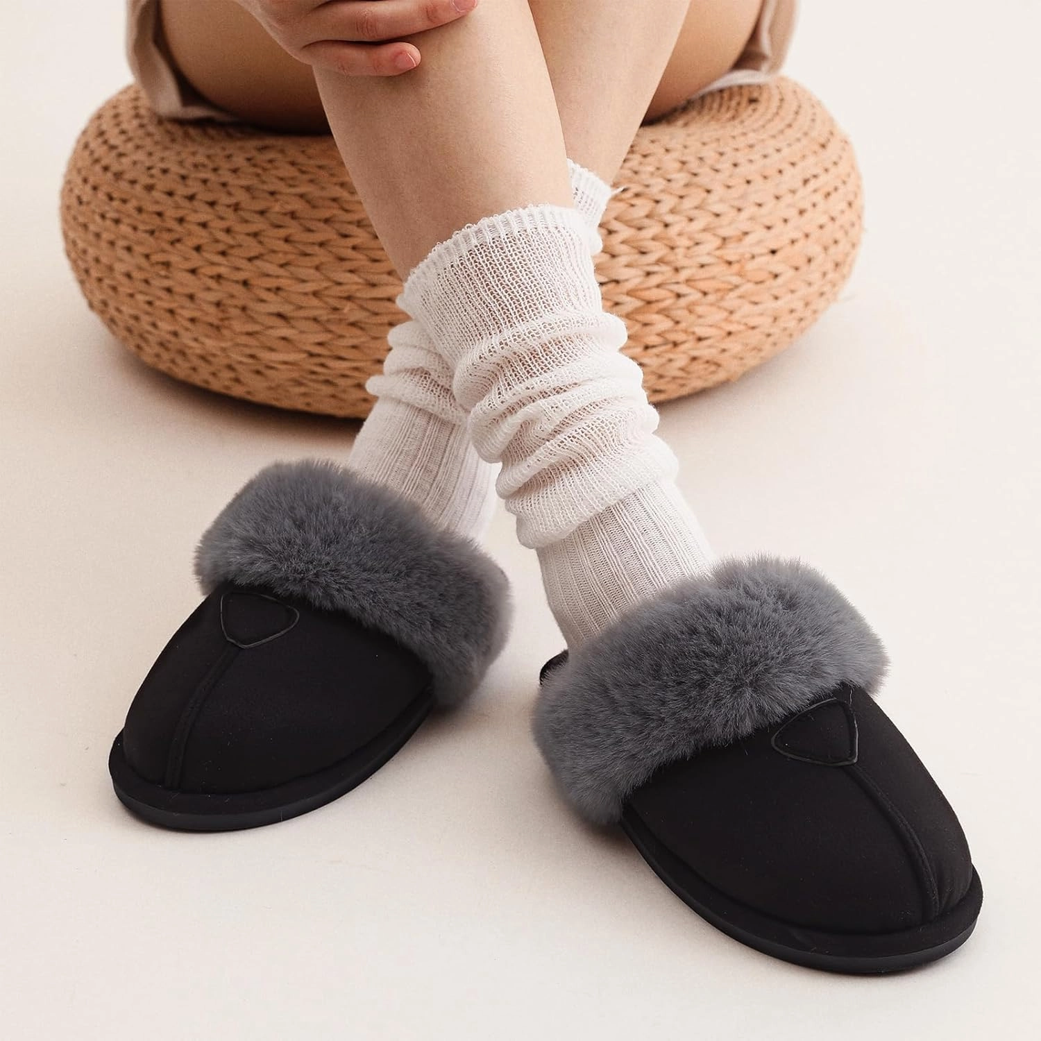 Parlovable Womens Fuzzy Slippers Memory Foam Suede House Slippers Faux Fur Indoor Outdoor Shoes