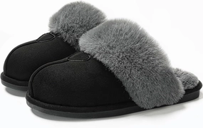 Parlovable Womens Fuzzy Slippers Memory Foam Suede House Slippers Faux Fur Indoor Outdoor Shoes