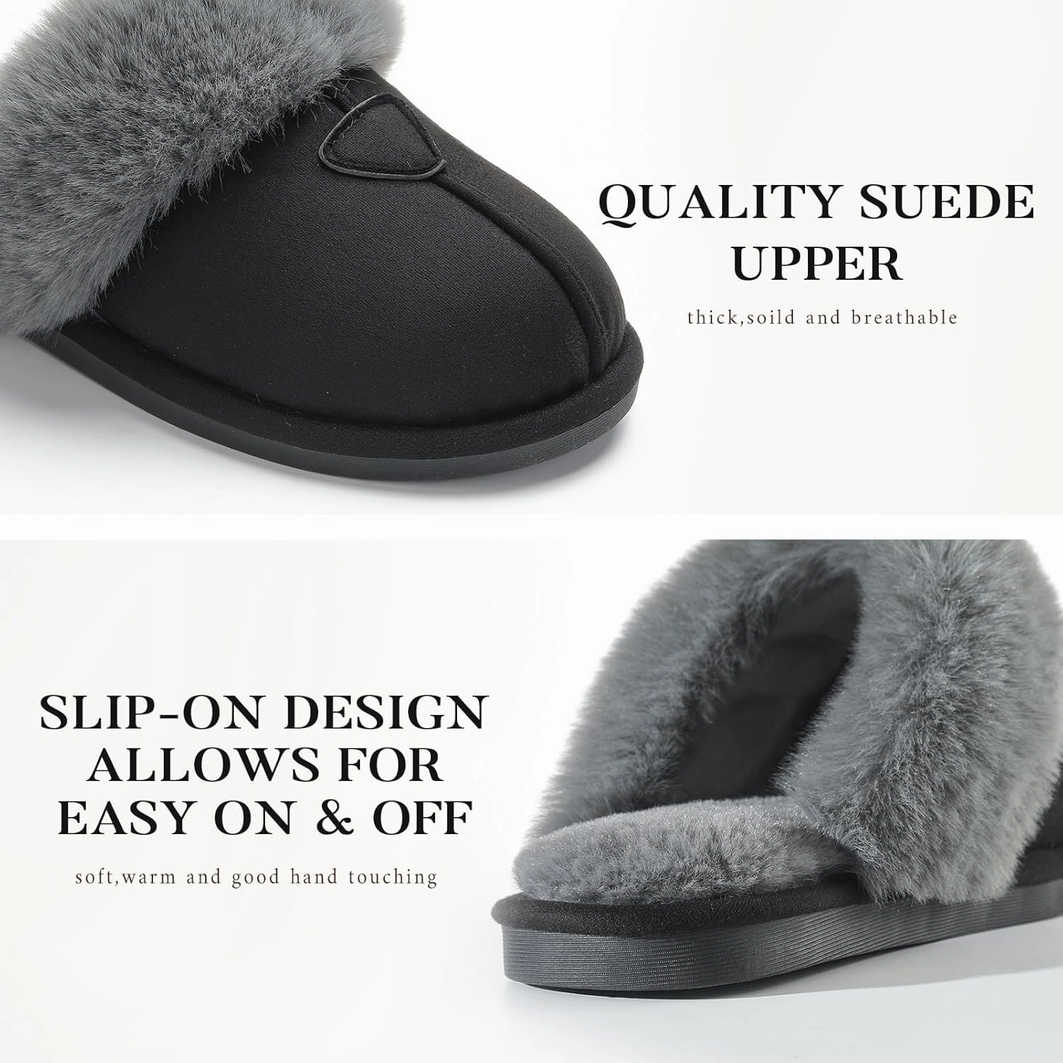 Parlovable Womens Fuzzy Slippers Memory Foam Suede House Slippers Faux Fur Indoor Outdoor Shoes