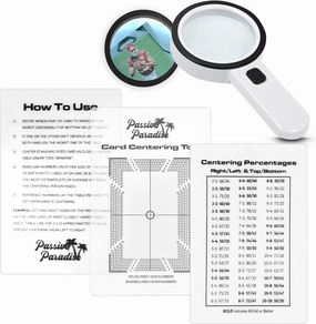 Passive Paradise Card Grading Centering Tool Set - 30x LED Magnifying Tool & Cleaning Cloth Included - Sports Trading Card Submission Pre-Inspection Kit (Centering Tool & LED Magnifying Glass)