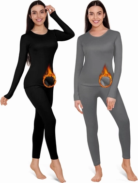 Patelai 2 Set Thermal Underwear Warm Fleece Lined Thermal Leggings and Womens Thermal Tops Base Layer for Winter Cold Weather