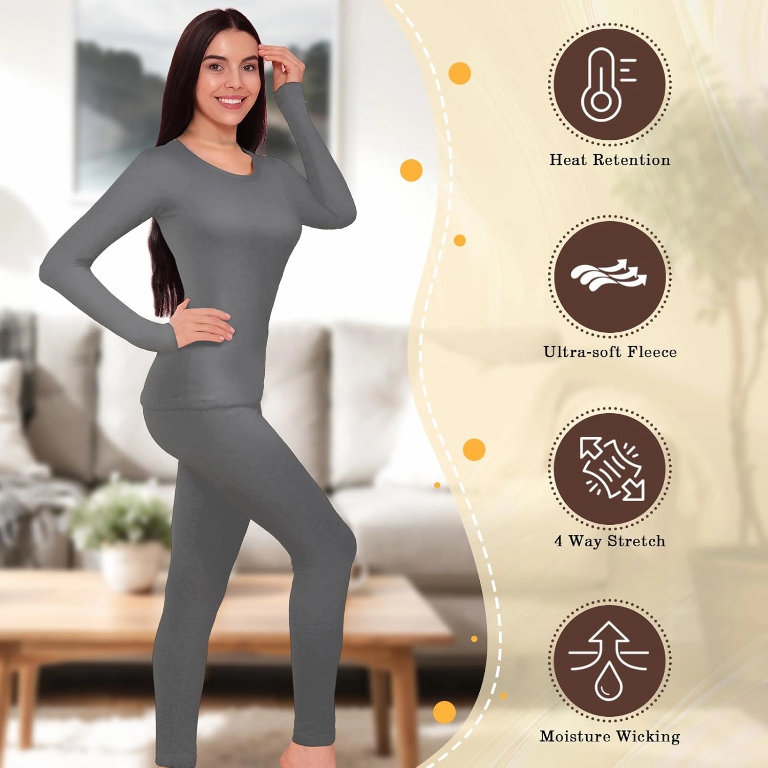 Patelai 2 Set Thermal Underwear Warm Fleece Lined Thermal Leggings and Womens Thermal Tops Base Layer for Winter Cold Weather
