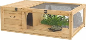 PawHut Wooden Tortoise House Indoor Turtle Habitat Enclosure Outdoor Reptile Cage for Lizards, Geckos, Yellow