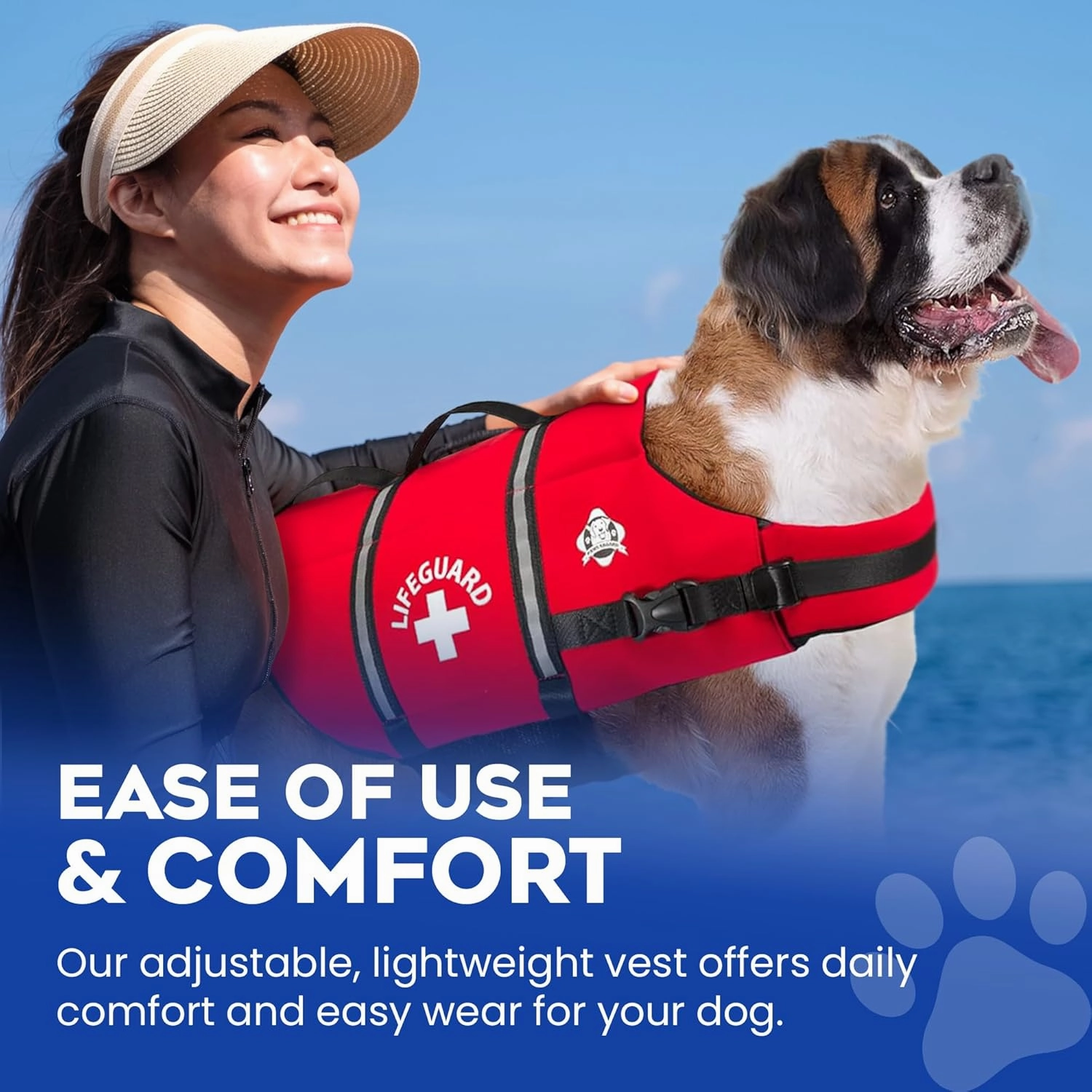 Paws Aboard Dog Life Jacket - Keep Your Canine Safe with a Neoprene Life Vest for Swimming and Boating - Available in Different Sizes, Color and Design to Choose - Red, Large
