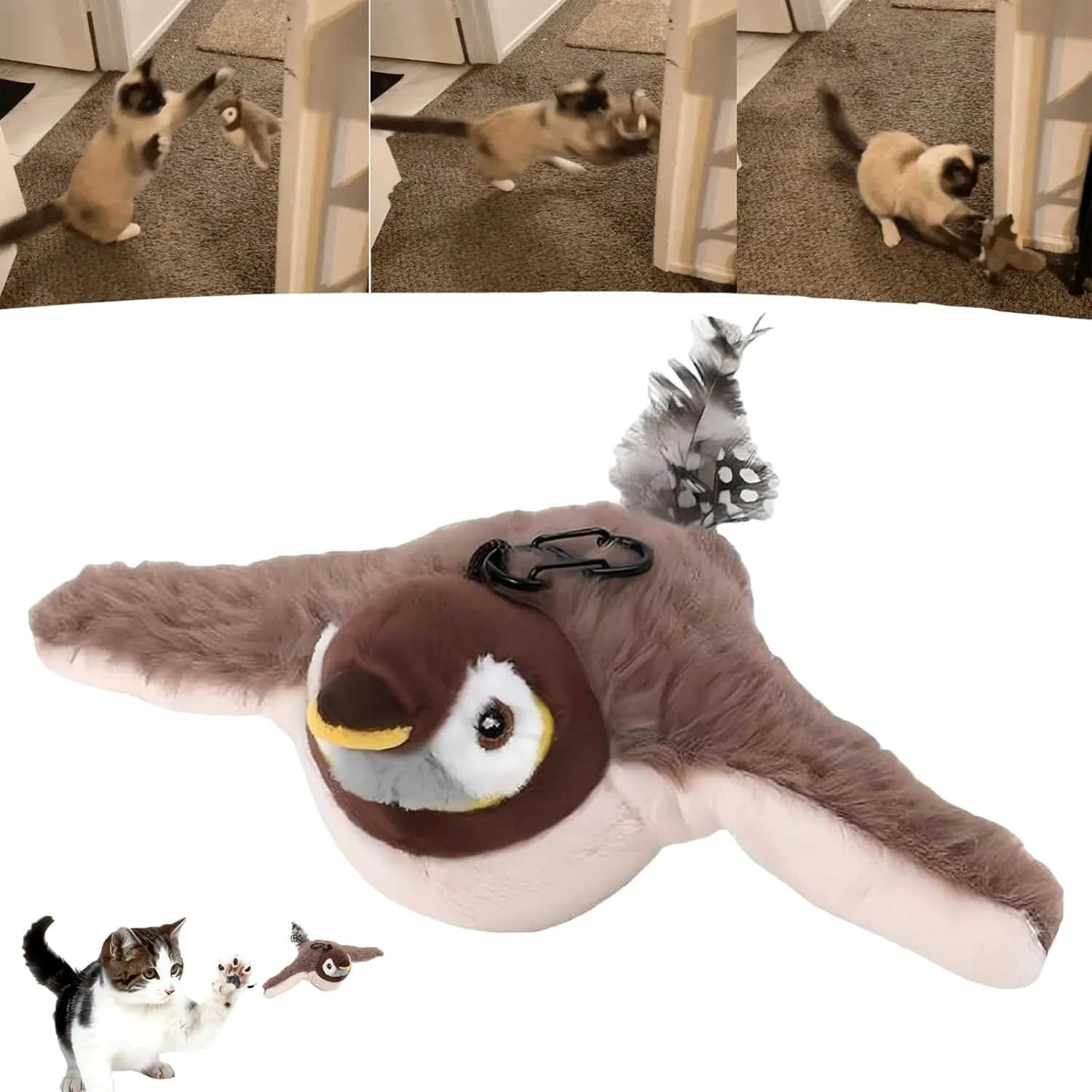 Pawterra Flapping Bird Cat Toy, Bird Toy That Chirps and Flaps, Chirping Birds Cat Toy Flapping Wings Flying, Flying Interactive Simulation Electric Sparrow Shaking Bird (Sparrow)