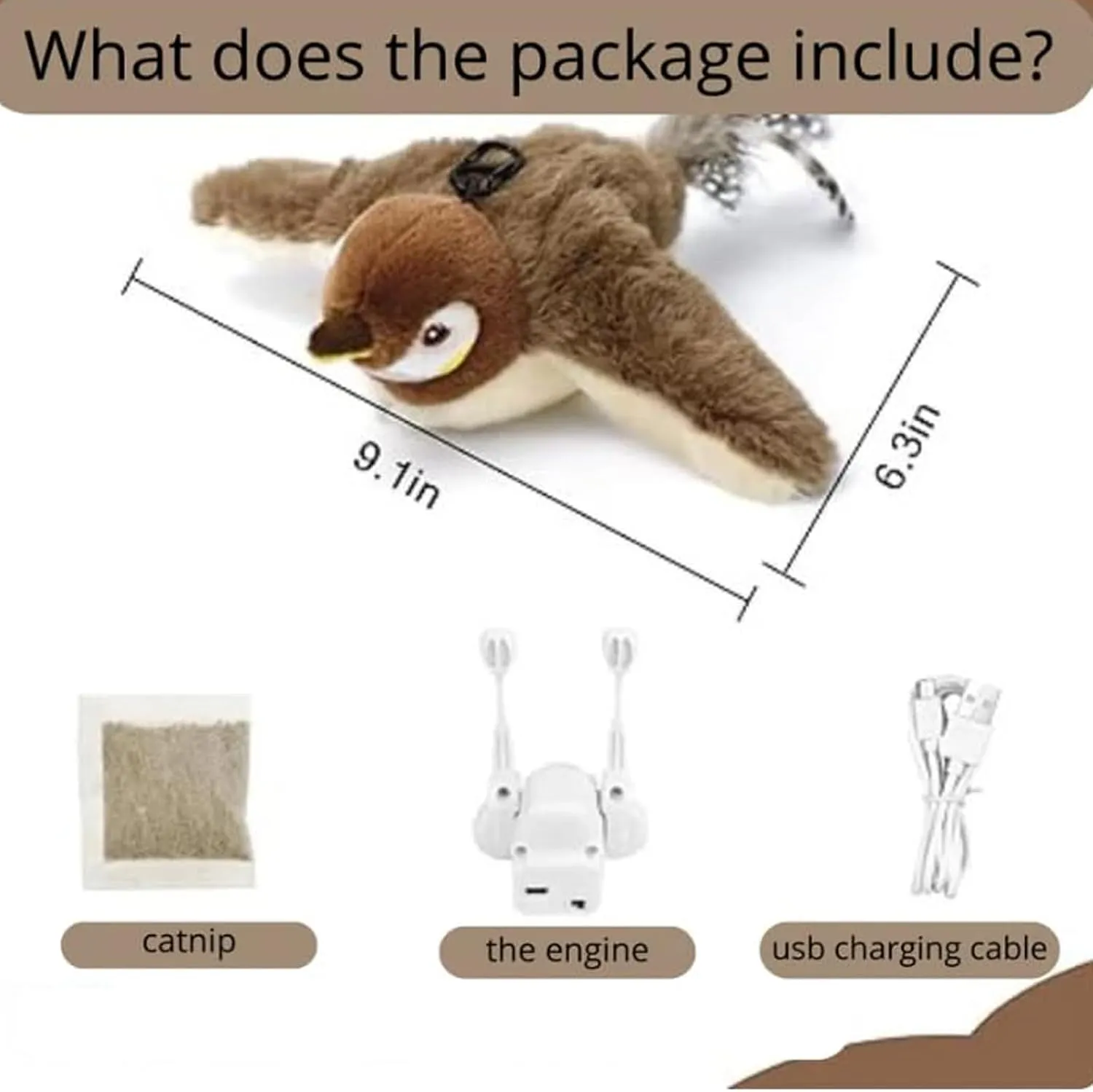 Pawterra Flapping Bird Cat Toy, Bird Toy That Chirps and Flaps, Chirping Birds Cat Toy Flapping Wings Flying, Flying Interactive Simulation Electric Sparrow Shaking Bird (Sparrow)