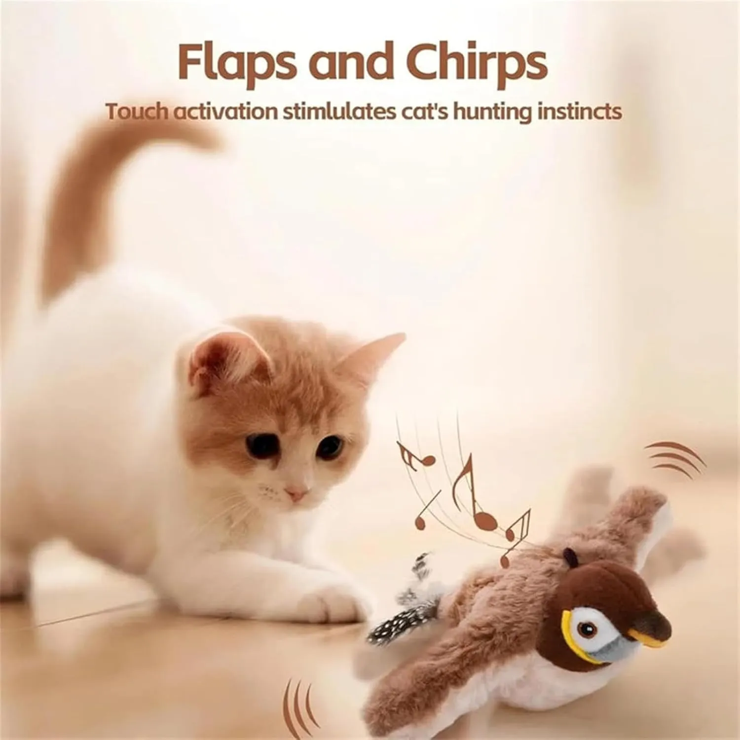 Pawterra Flapping Bird Cat Toy, Bird Toy That Chirps and Flaps, Chirping Birds Cat Toy Flapping Wings Flying, Flying Interactive Simulation Electric Sparrow Shaking Bird (Sparrow)