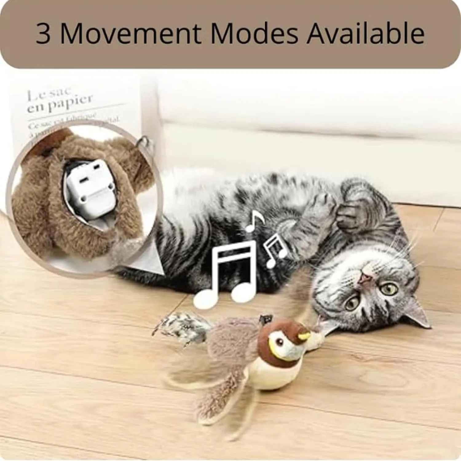 Pawterra Flapping Bird Cat Toy, Bird Toy That Chirps and Flaps, Chirping Birds Cat Toy Flapping Wings Flying, Flying Interactive Simulation Electric Sparrow Shaking Bird (Sparrow)