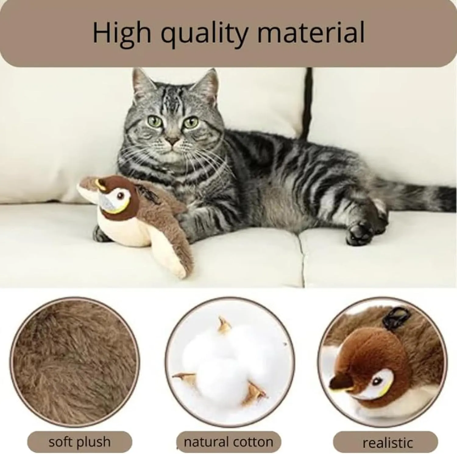 Pawterra Flapping Bird Cat Toy, Bird Toy That Chirps and Flaps, Chirping Birds Cat Toy Flapping Wings Flying, Flying Interactive Simulation Electric Sparrow Shaking Bird (Sparrow)