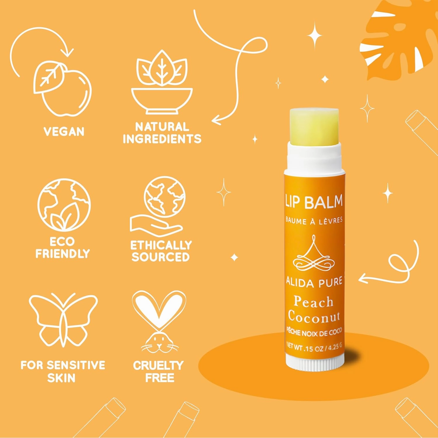 Peach Coconut Lip Balm Collection, Vegan Set, Lip Balm, Beeswax Free, with Avocado And, Organic Jojoba Oil, and Vitamin E, Natural Moisturizer for Dry, Chapped Lips, 3 Tube Set