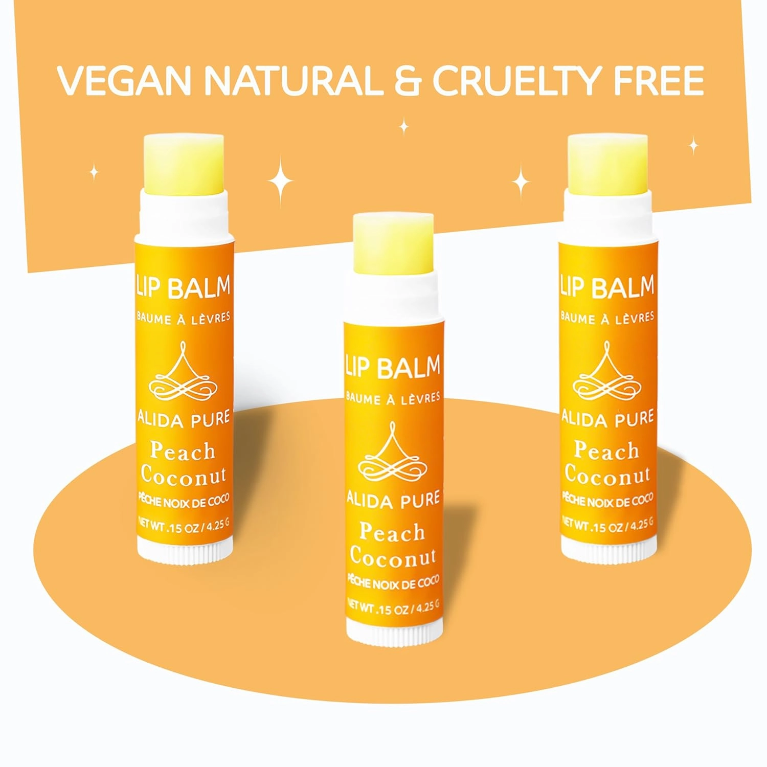 Peach Coconut Lip Balm Collection, Vegan Set, Lip Balm, Beeswax Free, with Avocado And, Organic Jojoba Oil, and Vitamin E, Natural Moisturizer for Dry, Chapped Lips, 3 Tube Set