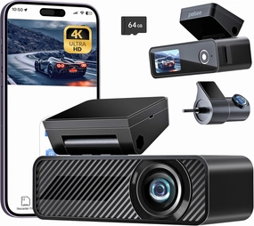 Pelsee P1 Duo 4K Dash Cam Front and Rear, 64GB SD Card, 4K 1080P Dual Dash Camera for Cars, Wi-Fi & App Control, 1.5’’IPS Display Car Camera, Voice Control, Night Vision, 24H Parking Mode, G-Sensor