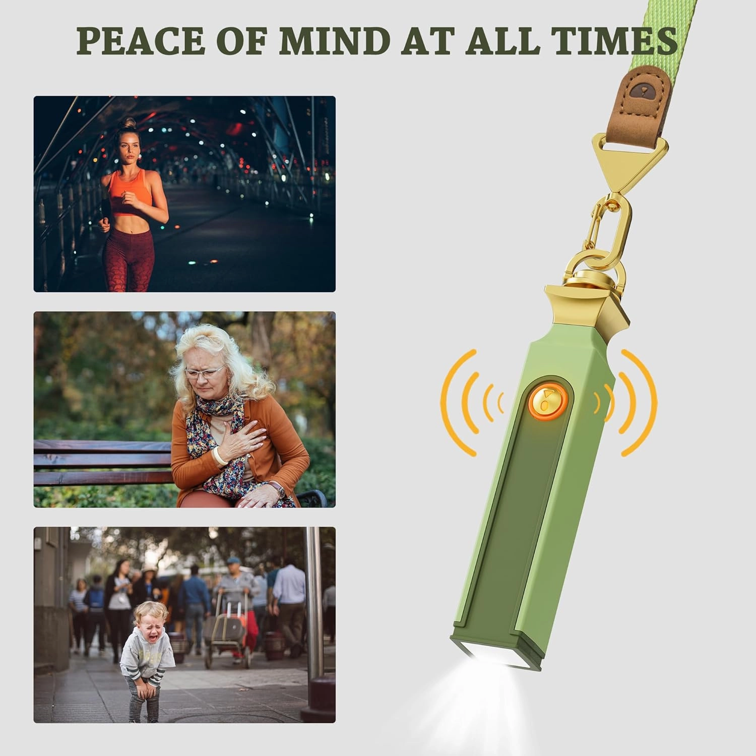 Personal Safety Alarm for Women, Vibration Sensing, Rechargeable 125dB Self Defense Alarm with Strobe Light with Wrist Key Strap