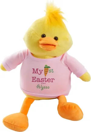 Personalization Universe My First Easter Personalized Quacking Plush Duck, Custom Stuffed Animal with Embroidered Name - Easter Basket Stuffer, Baby Gifts & Nursery Decor, Boys and Girls - Pink